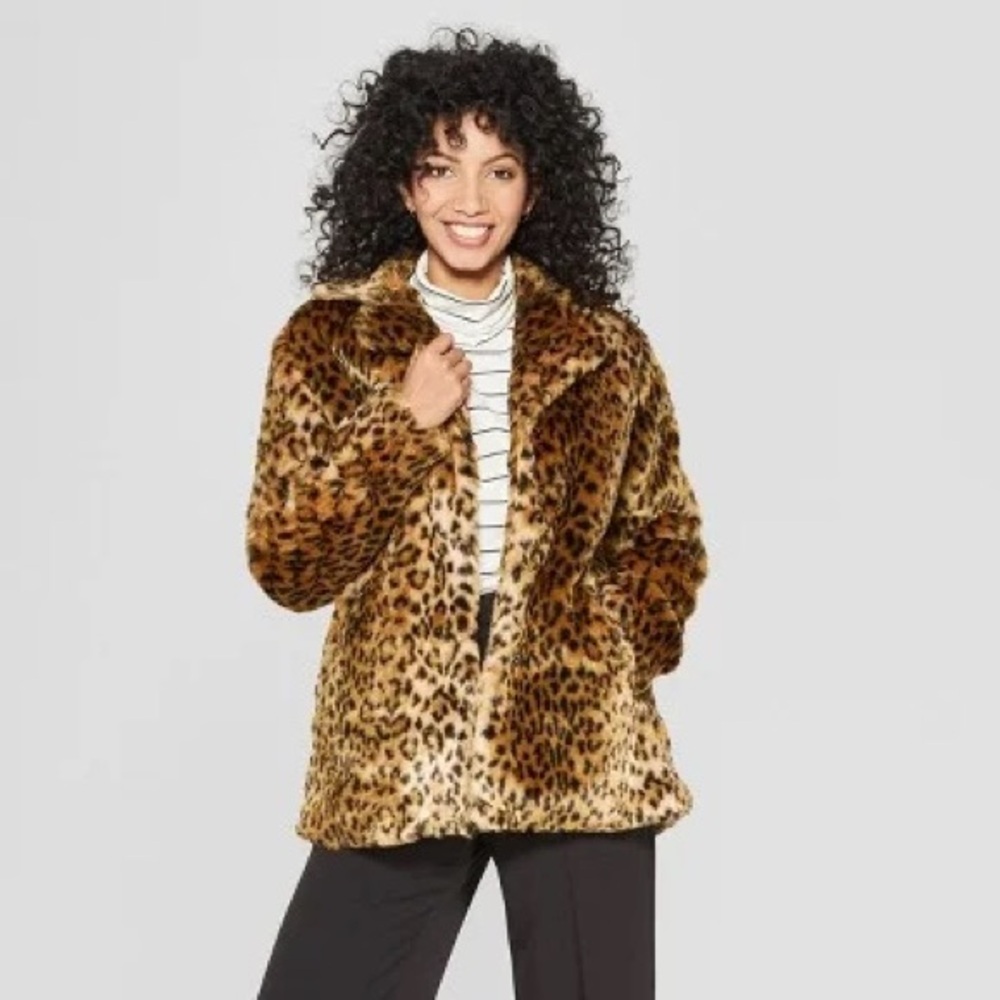 A New Day Faux Fur Leopard Coat Brown Black
